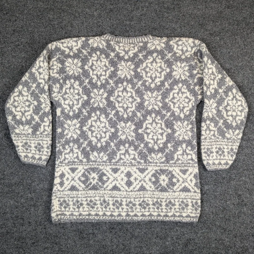 Gap Vintage Wool Mohair Blend Fair Isle Damask Crewneck Sweater Gray Large